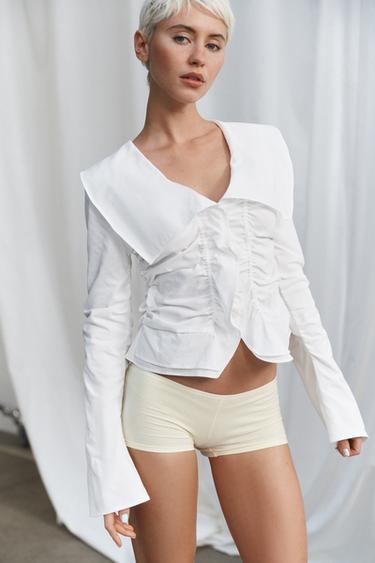 RUFFLED CONTRAST SHIRT - White by Zara - Image 1