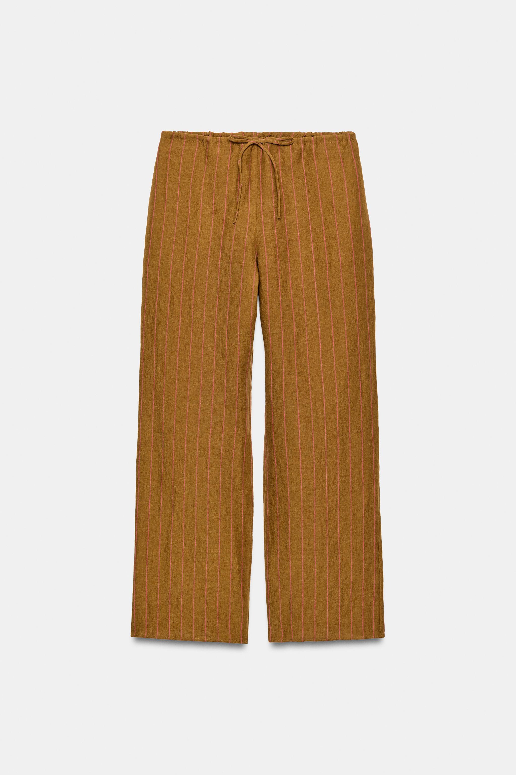 100% LINEN STRIPED TROUSERS