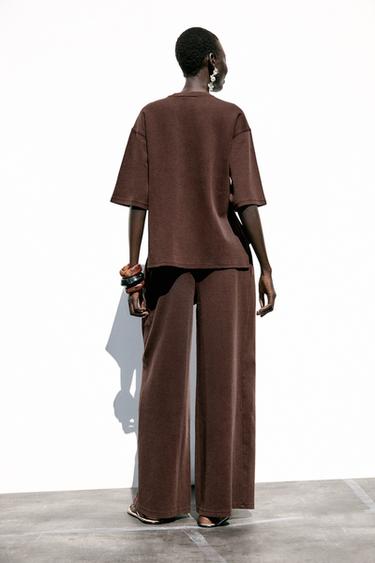 PANTALON INTERLOCK EFFET DÉLAVÉ - Marron foncé de Zara - Image 4