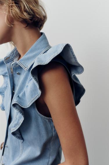 Z1975 DENIM SHIRT WITH RUFFLES - Mid-blue by Zara