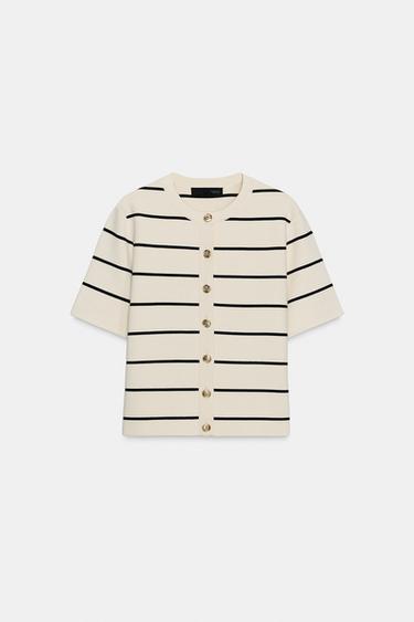 STRIPED SHORT SLEEVE CARDIGAN - striped by Zara