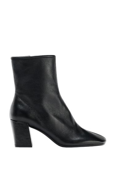 LEATHER BLOCK HEEL ANKLE BOOTS