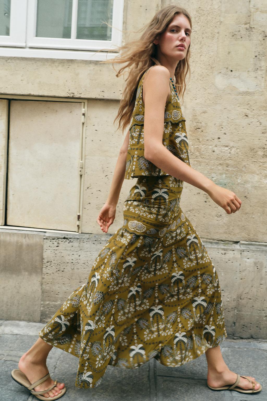 CUTWORK EMBROIDERY MIDI SKIRT