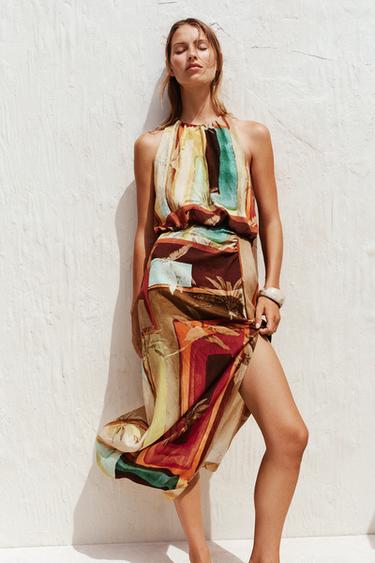 Zara TROPICAL PRINT MIDI DRESS - Multicolored