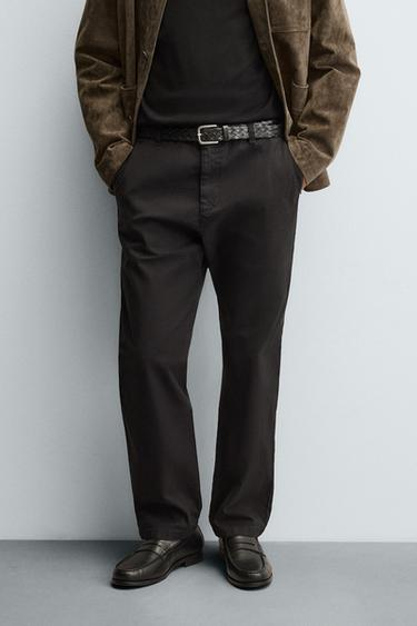 Zara STRAIGHT FIT TWILL PANTS - Black
