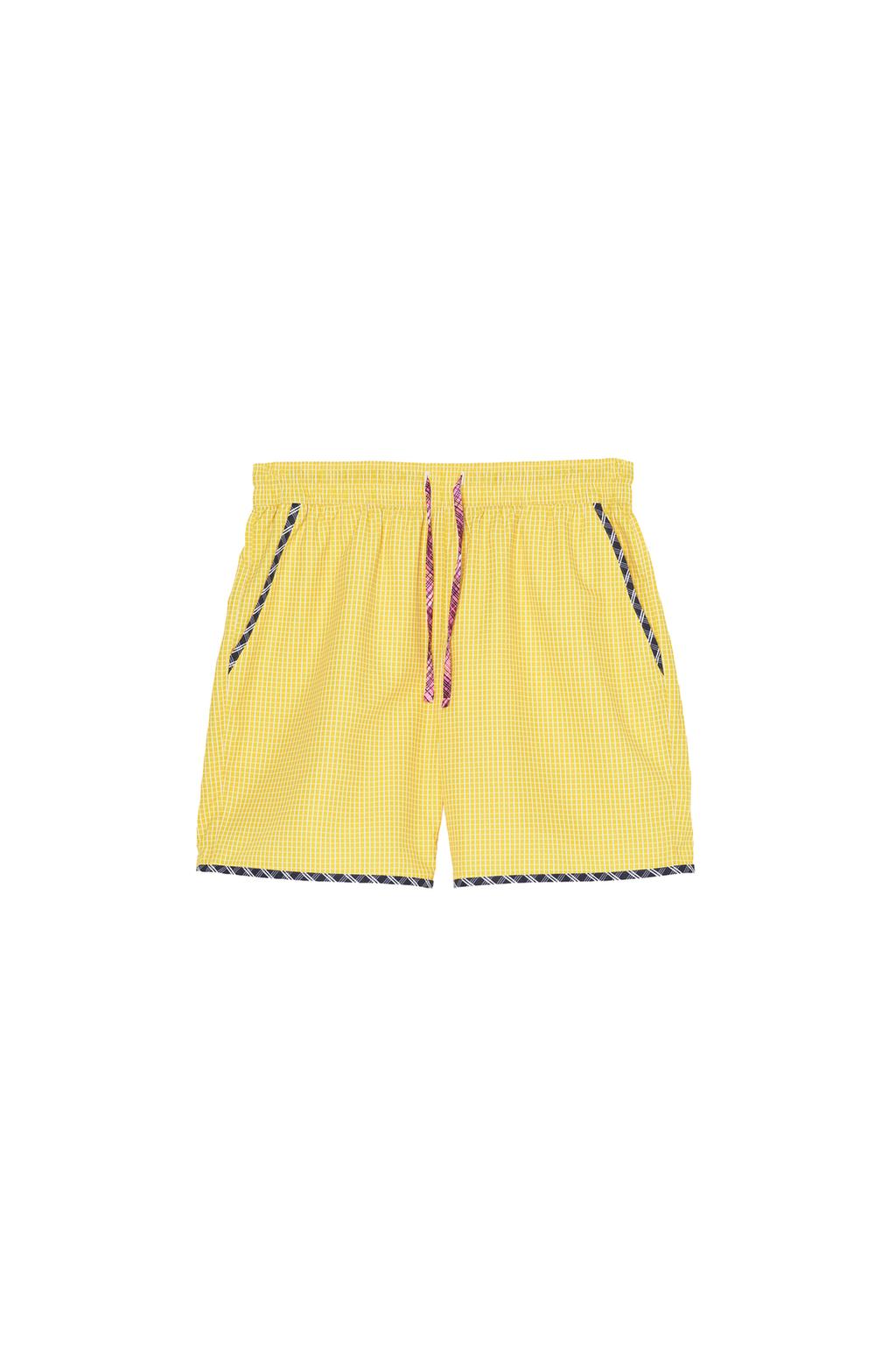 LONG CONTRAST CHECK SWIMMING TRUNKS