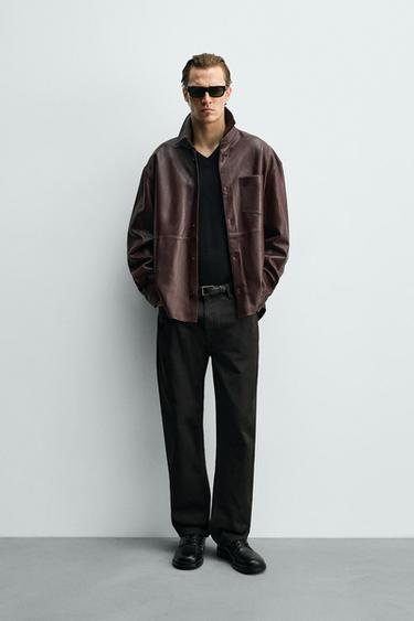 SOBRECAMISA PIEL - Burgundy de Zara - Imagen 0