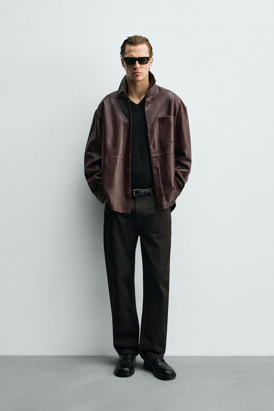 SOBRECAMISA PIEL - Burgundy de Zara - Imagen 0
