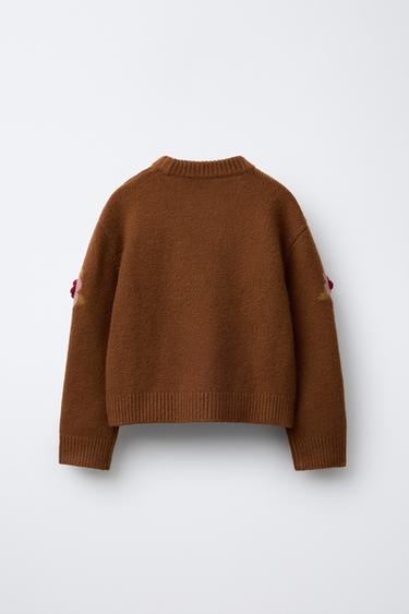 KNIT JUMPER WITH FLORAL APPLIQUÉS - Caramel by Zara - Image 1
