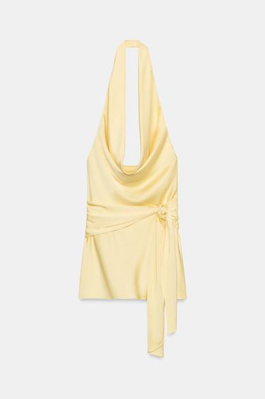 MINI SATIN DRESS WITH SASH - Yellow by Zara - Image 4
