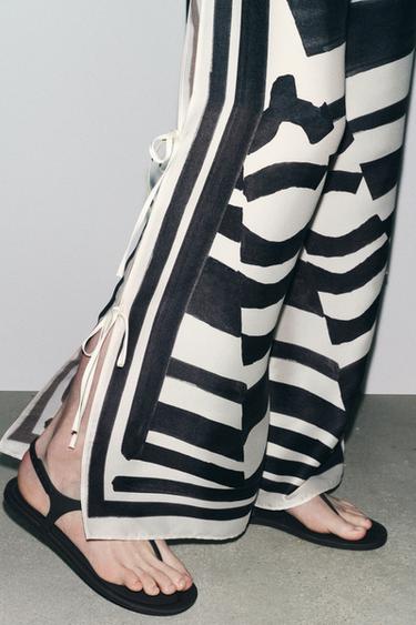 PANTALON IMPRIMÉ LACETS ZW COLLECTION - Noir / Écru de Zara - Image 3