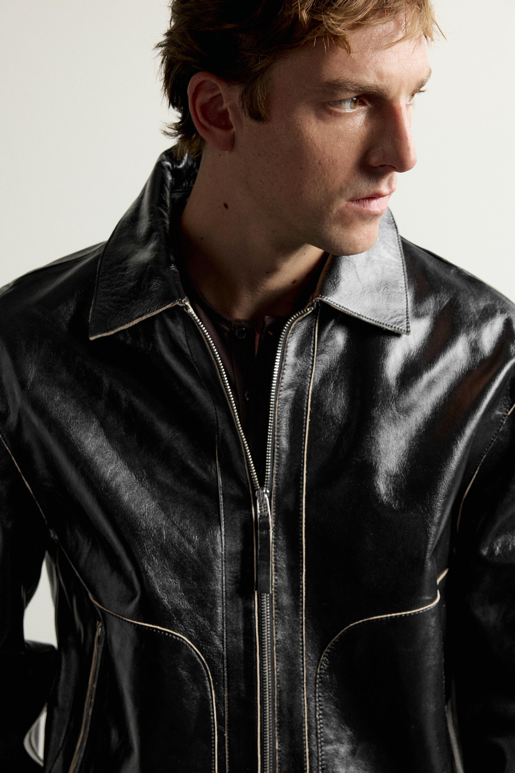  クロップドジャケット ブラック クロップドフィット レザー ジャケット - ブラック | ZARA Japan / 日本