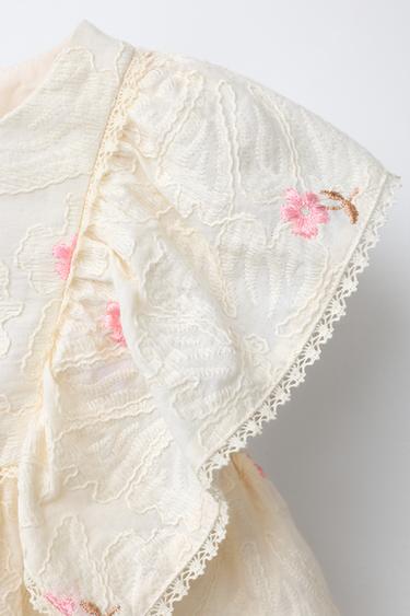 EMBROIDERED FLORAL BLOUSE - Ecru by Zara - Image 2