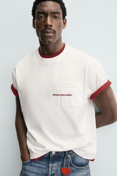 T-SHIRT POCHE INSCRIPTION ESTAMPÉE - Blanc de Zara - Image 4