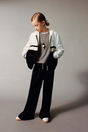 Zara EMBROIDERED BOW WIDE LEG PANTS - Black