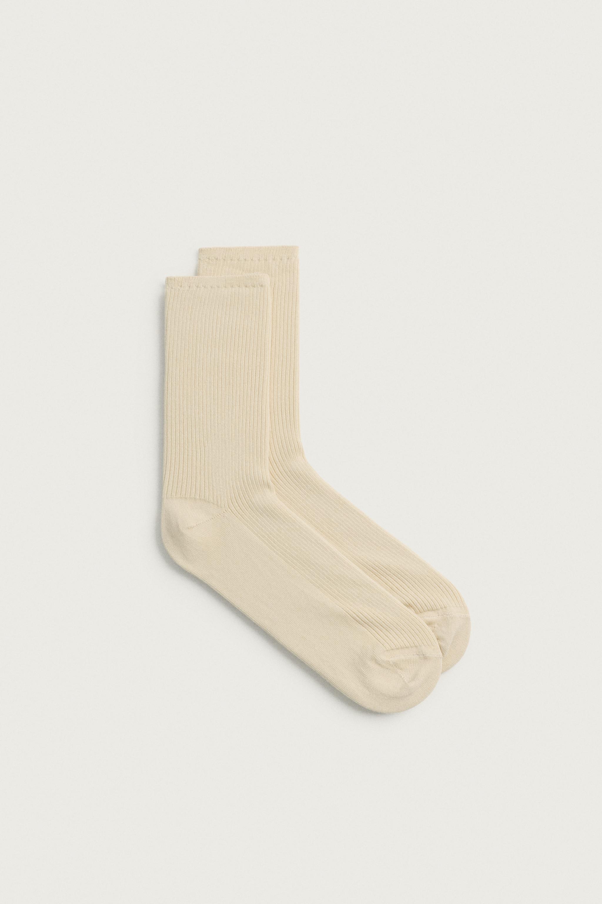 COTTON BLEND RIBBED SOCKS — Ecru