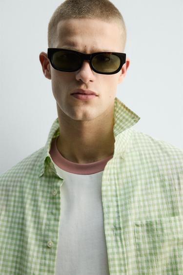 REGULAR FIT CHECK SHIRT - Pastel green by Zara - Image 4