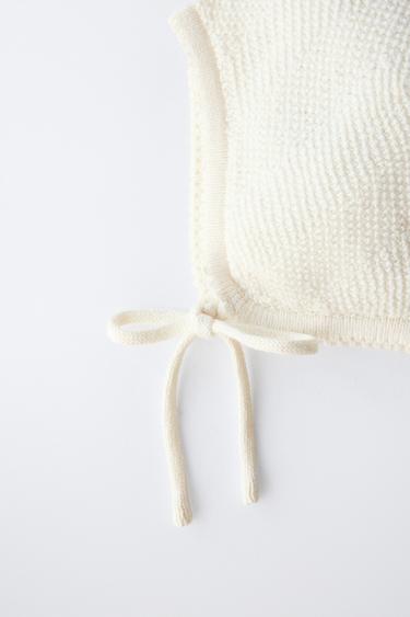 COTTON AND SILK KNIT BONNET - Ecru by Zara - Image 1