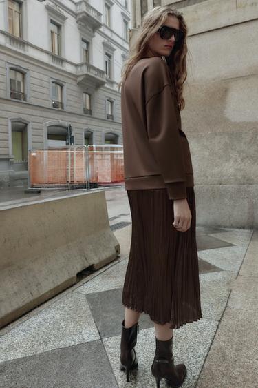 ROBE EN MATIÈRES VARIÉES SATINÉE - Marron de Zara - Image 3
