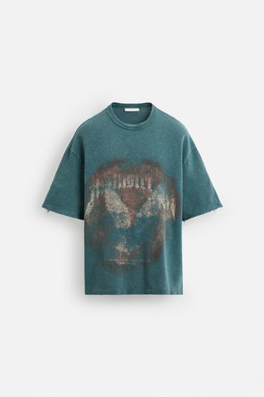 WASHED PRINT KNIT T-SHIRT - Faded blue by Zara