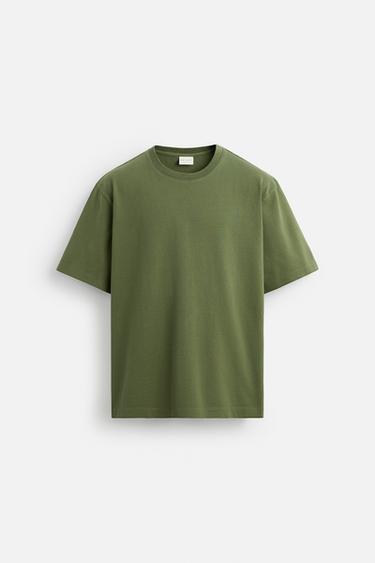 Zara SHORT SLEEVE HEAVYWEIGHT T-SHIRT - Olive green - Image 0