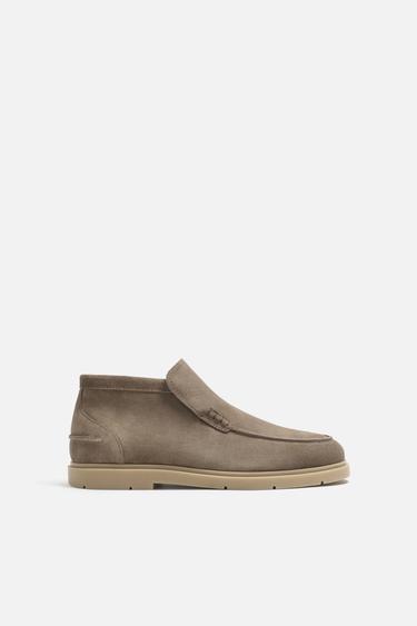Zara CASUAL LEATHER ANKLE BOOTS - Taupe Gray