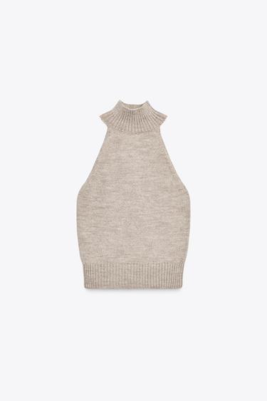 Zara HALTER KNIT TOP - Brown / Taupe