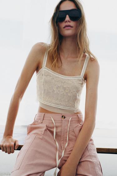 ZW COLLECTION EMBROIDERED CROP TOP - Mid-ecru by Zara
