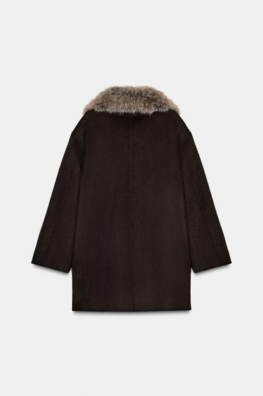 MANTEAU EN LAINE AVEC COL EFFET FOURRURE ZW COLLECTION - Marron de Zara - Image 6