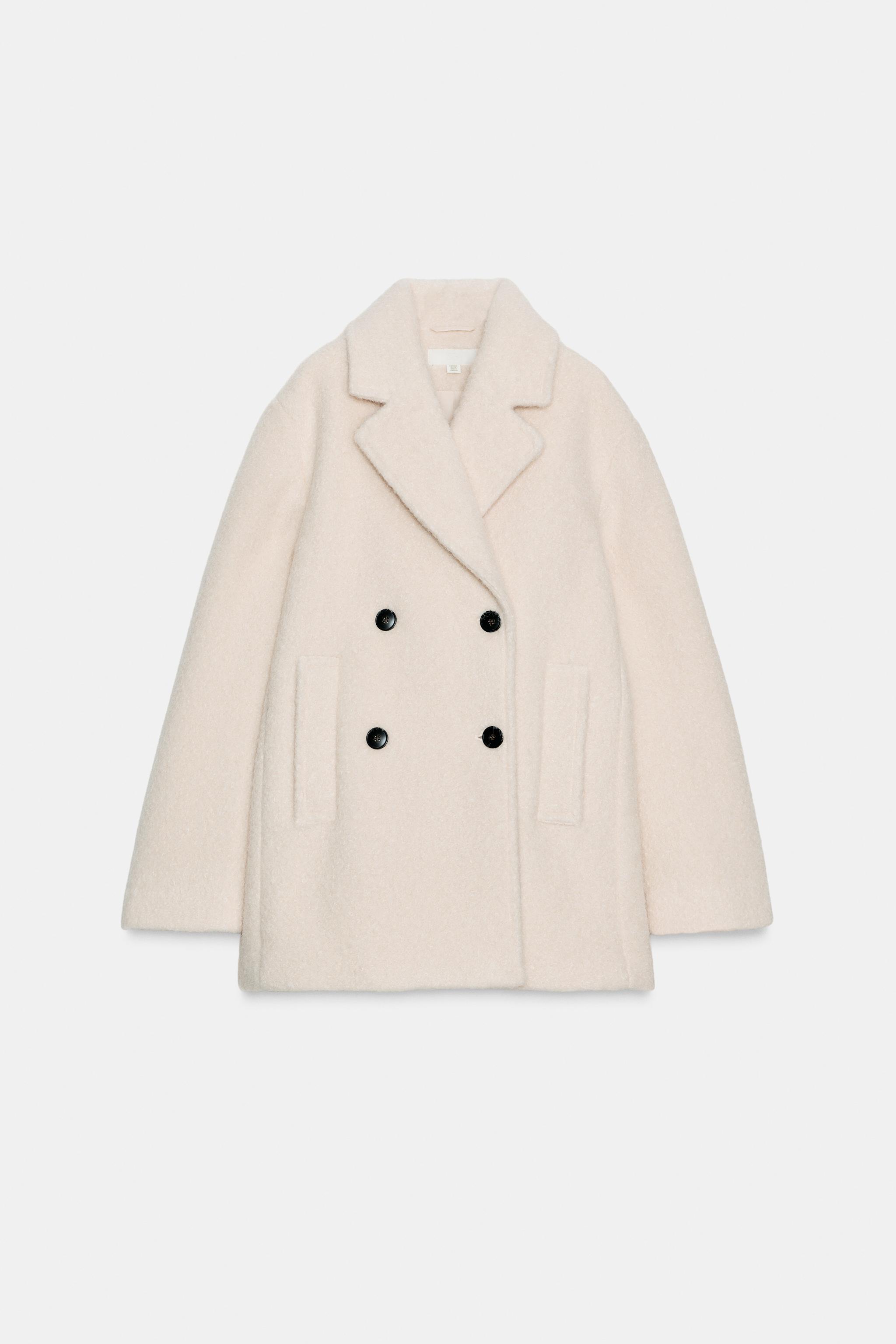 BOUCLÉ DOUBLE-BREASTED MID-LENGTH COAT Ecru ZARA Ireland
