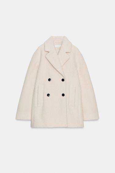 BOUCLÉ DOUBLE-BREASTED MID-LENGTH COAT - Ecru by Zara - Image 6
