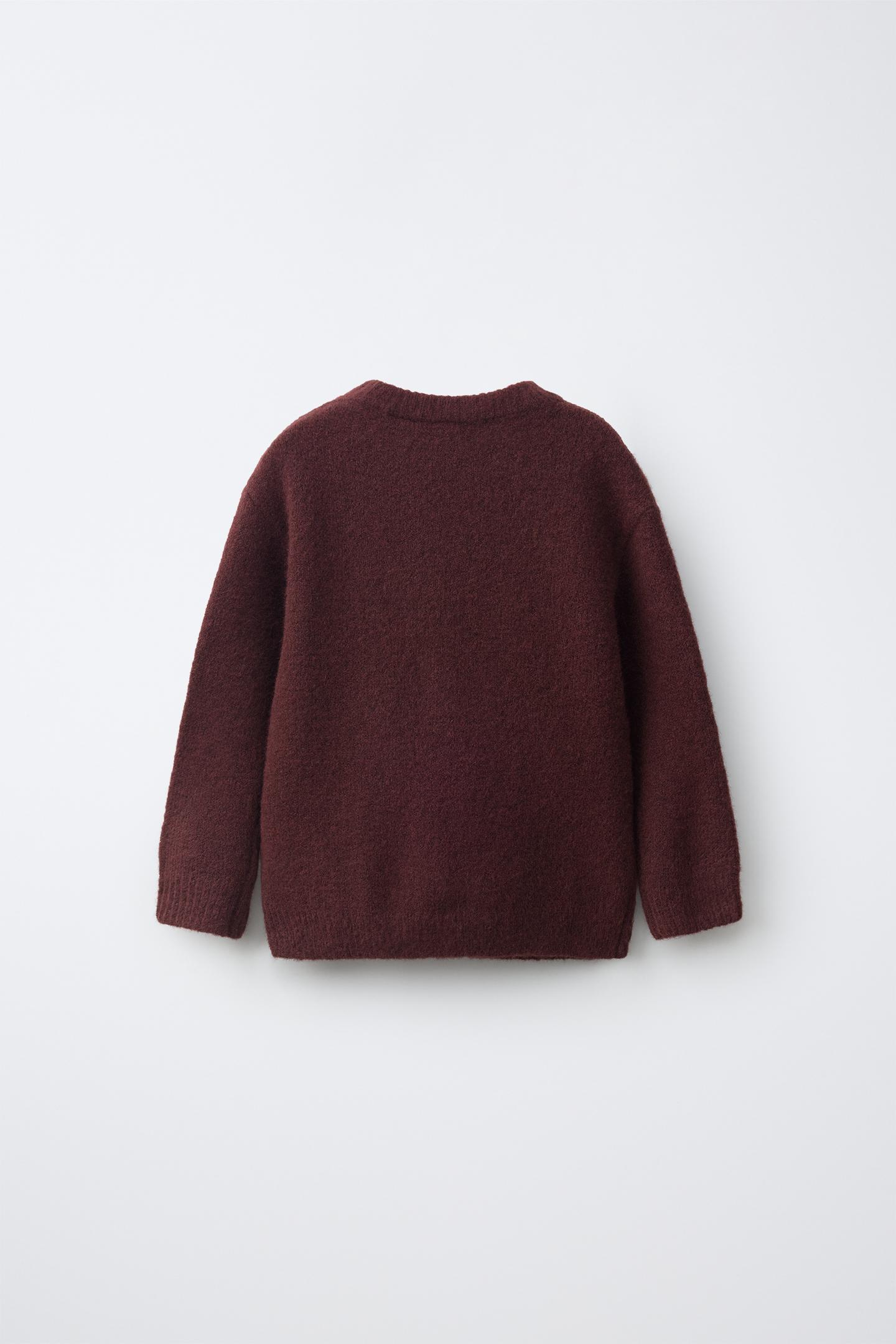 Детский свитер Zara Embroidered Dog Knit Jumper, цвет: Тёмный бордовый — фото 2