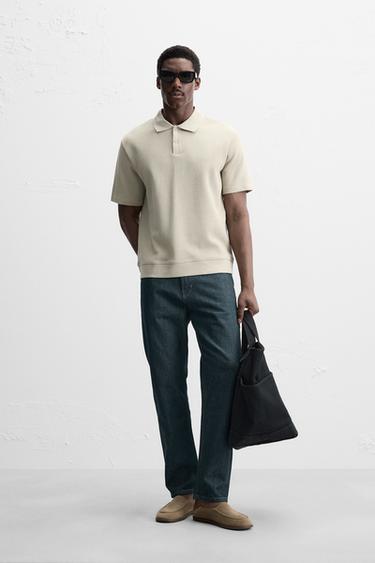 POLOSHIRT MIT INTERLOCK-STRUKTUR - grau-beige von Zara - Bild 0