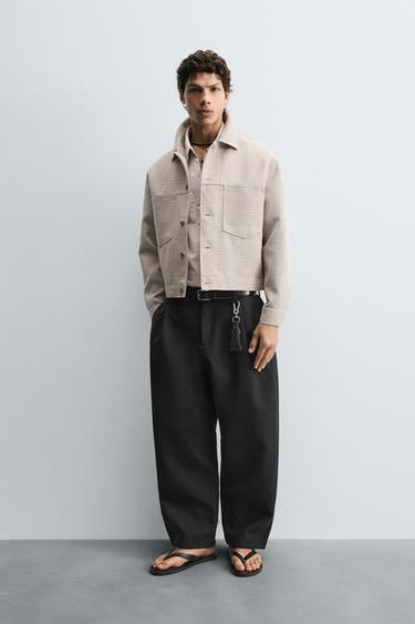 CAZADORA CROPPED FIT CUADROS - Beige de Zara