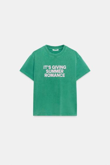 FADED EFFECT SLOGAN T-SHIRT - Green by Zara