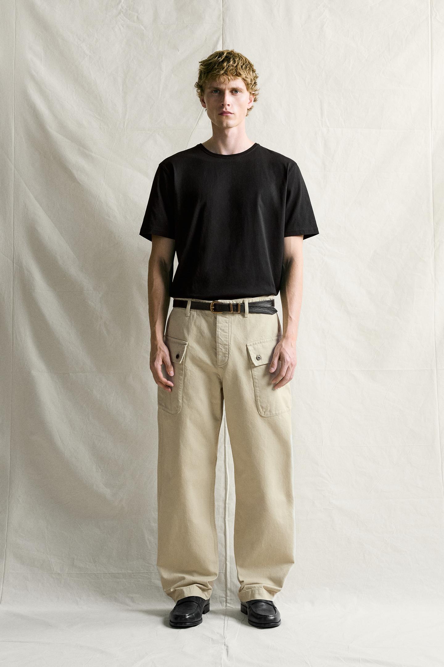 Мужская футболка Zara Medium-Weight Supima® T-SHIRT, цвет: Чёрный — фото 1