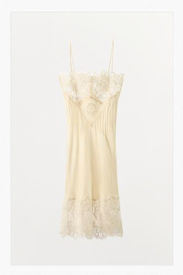 VESTIDO LENCERO SATINADO ENCAJE - Crudo de Zara