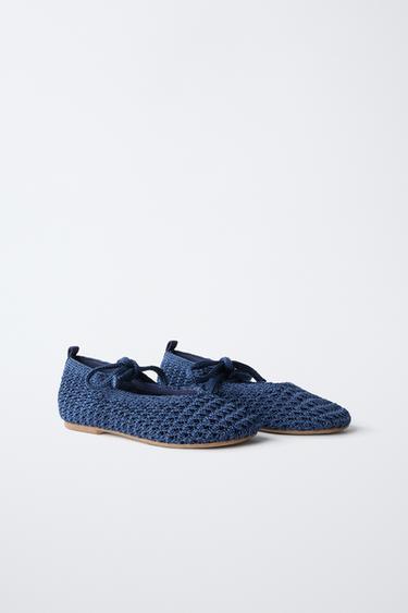 CROCHET BOW BALLET FLATS - Blue by Zara - Image 2