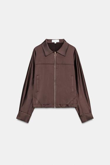 CHAQUETA SATINADA CREMALLERA - Marrón de Zara