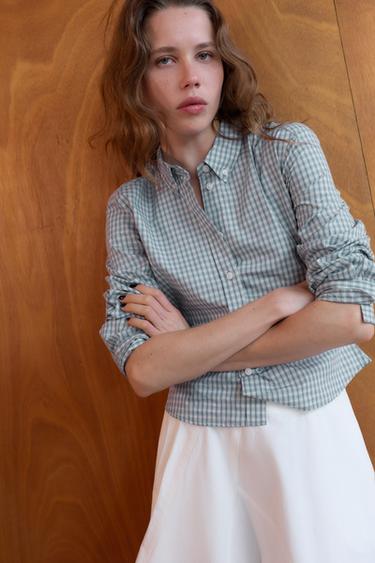 Zara FITTED PLAID SHIRT - Blue / White