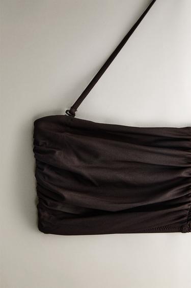 GATHERED BEACH BIKINI TOP - Dark brown by Zara - Image 1