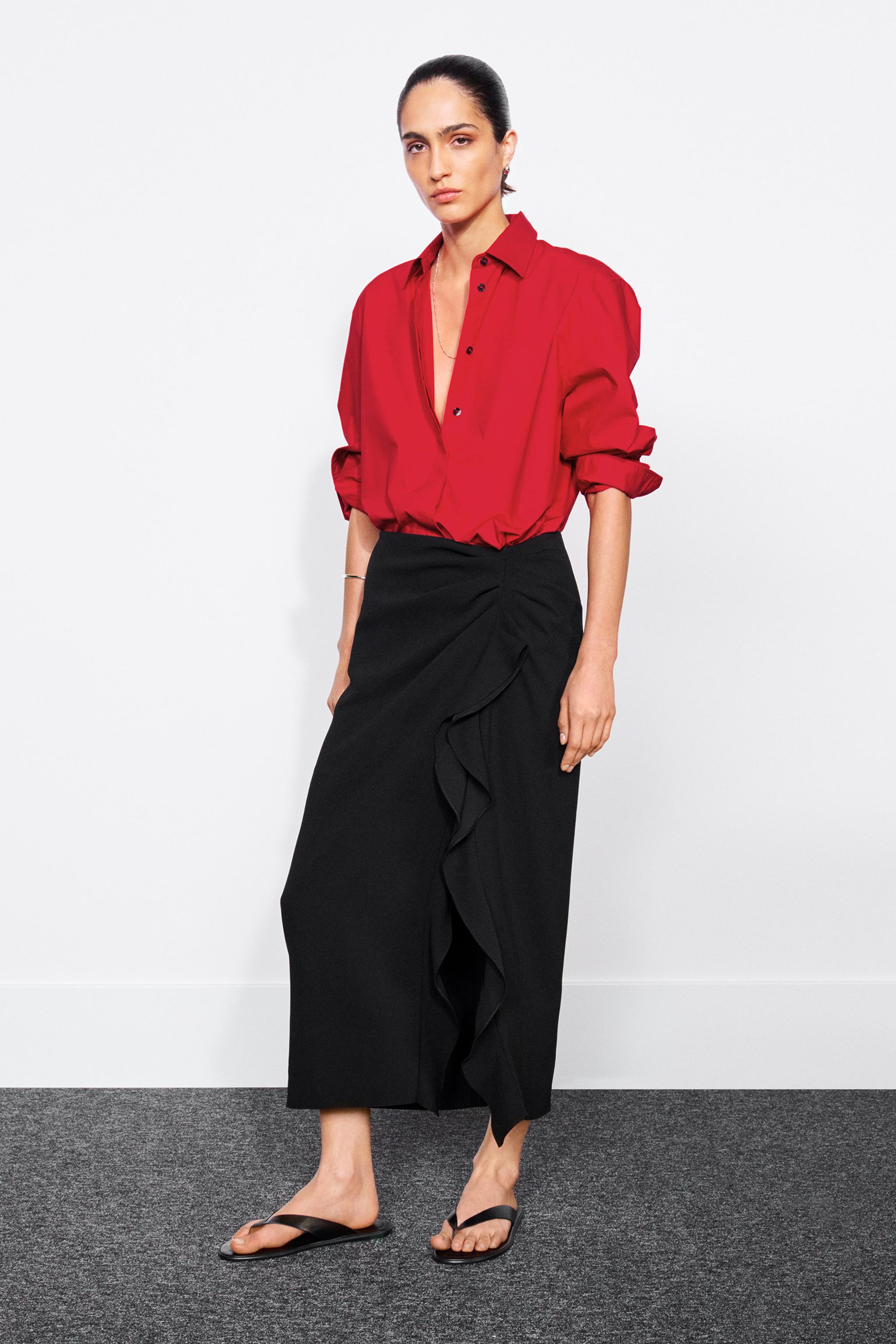ZW COLLECTION MIDI SKIRT WITH RUFFLE — Black