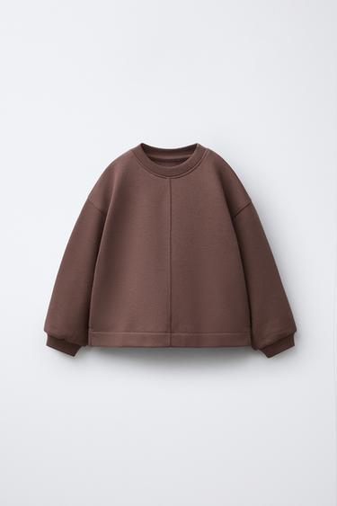 SWEATSHIRT COM MENSAGEM EM RELEVO - Chocolate da Zara