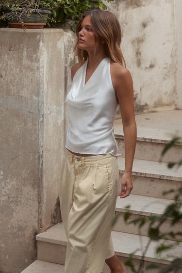 Zara HALTER SATIN EFFECT TOP - White