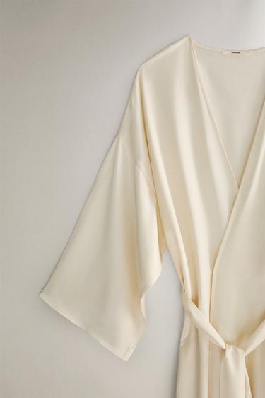 PLAIN SATEEN DRESSING GOWN - Ecru by Zara - Image 2