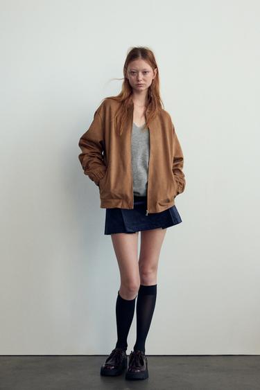 FAUX SUEDE BOMBER JACKET - Mid-camel by Zara - Image 0