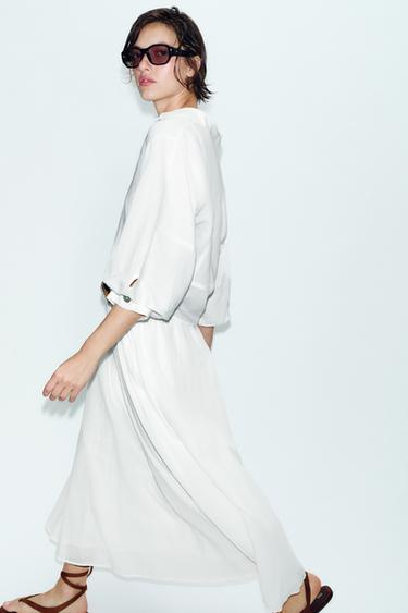 CHEMISE À MANCHES BOUFFANTES EN LIN - Blanc de Zara - Image 2