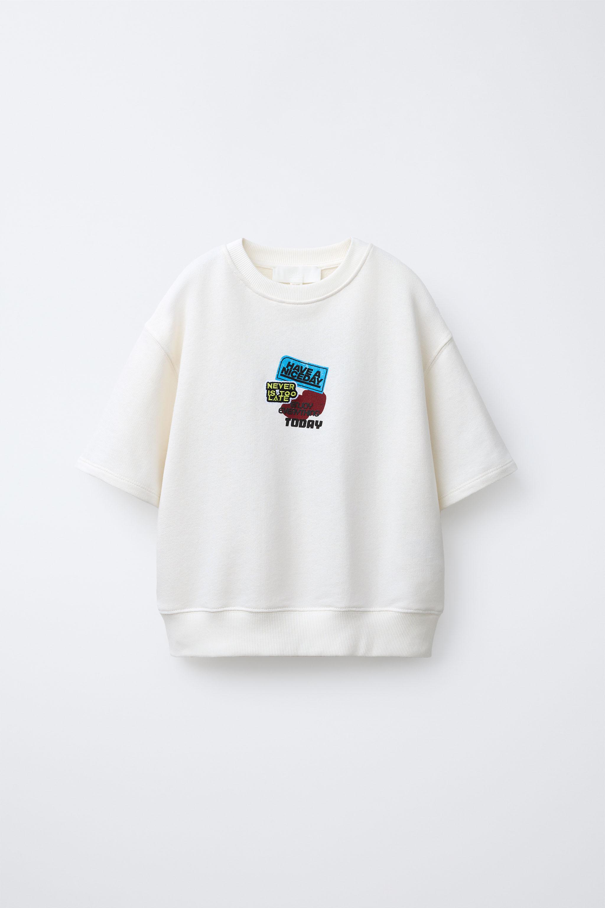 sara SHORT SLEEVE CAN PRINT SWEATSHIRT - Oyster-white | ZARA