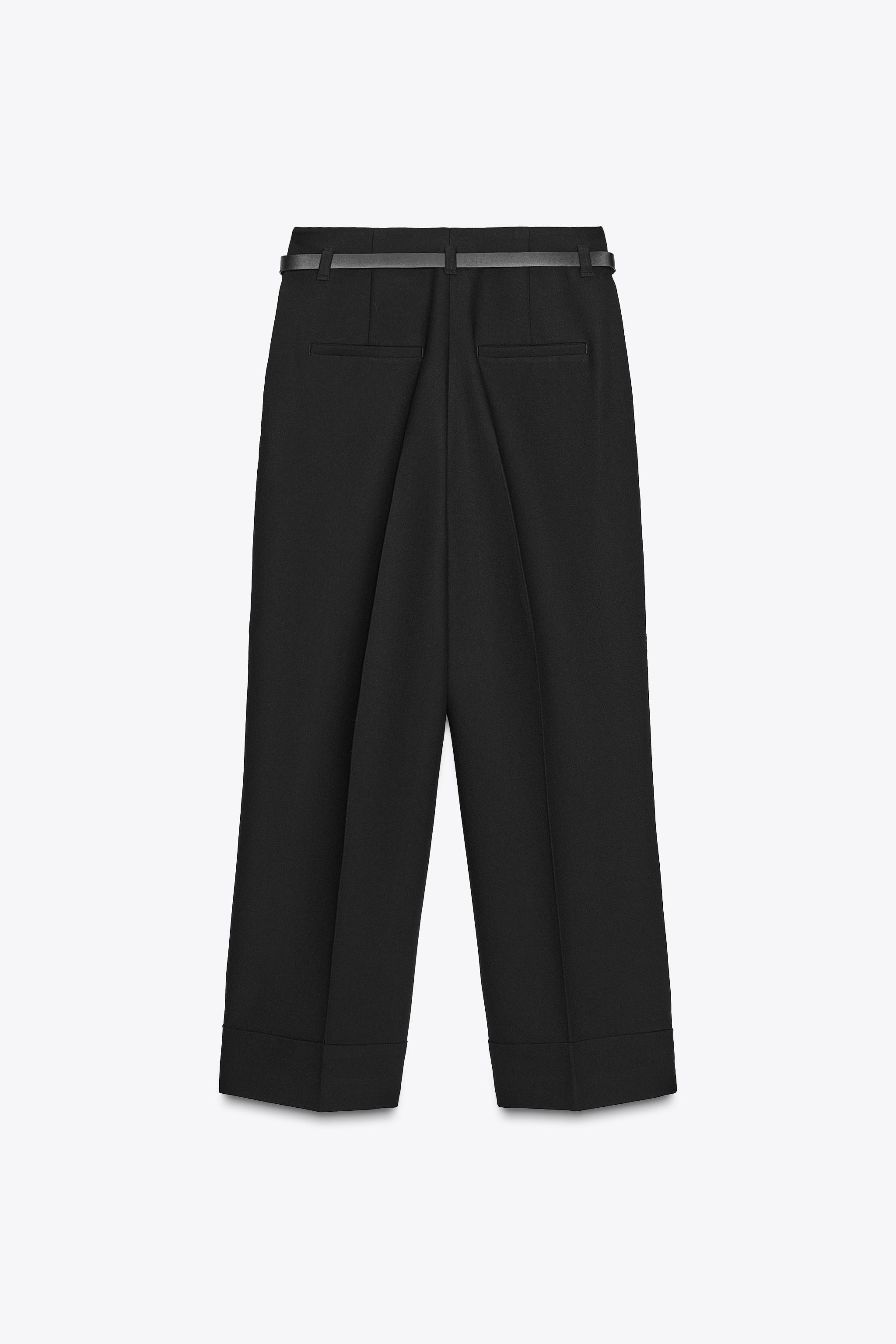 ZARA ザラ　ベルト付きロールアップヘムパンツ　新品、未使用 ベルト付きロールアップヘムパンツ - ブラック | ZARA Japan / 日本