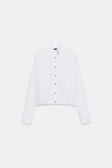 POPLIN SHIRT WITH PUFFBALL HEM - White by Zara - Image 6